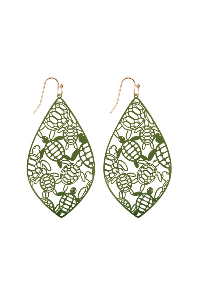 TURTLE FILIGREE LEAF SHAPE FISH HOOK EARRINGS