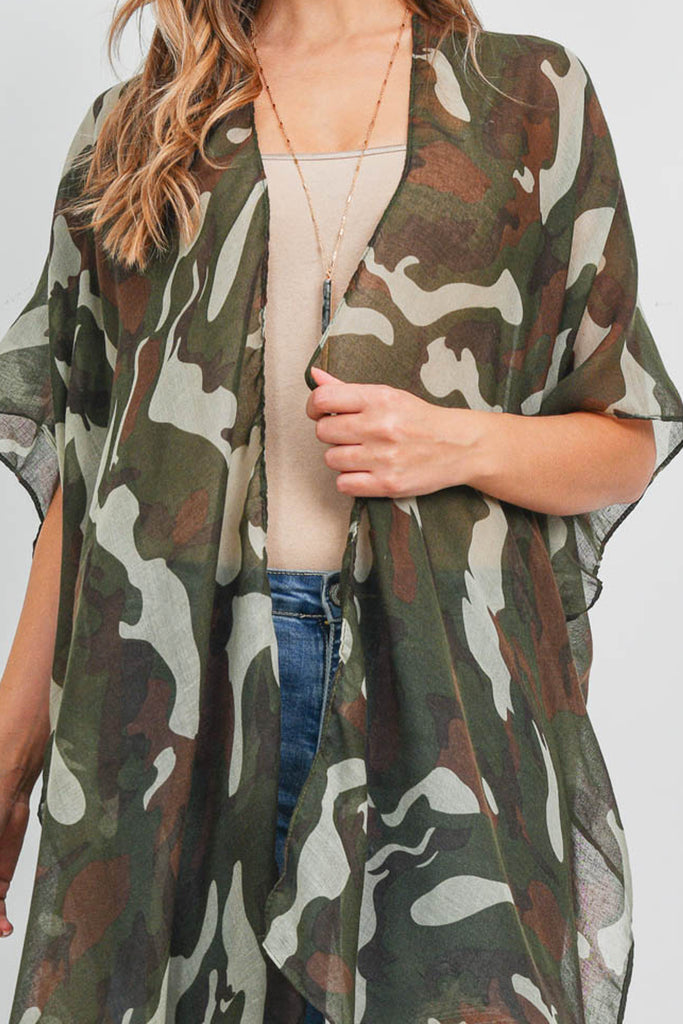 PN222X083 - CAMOUFLAGE OPEN PRINT KIMONO