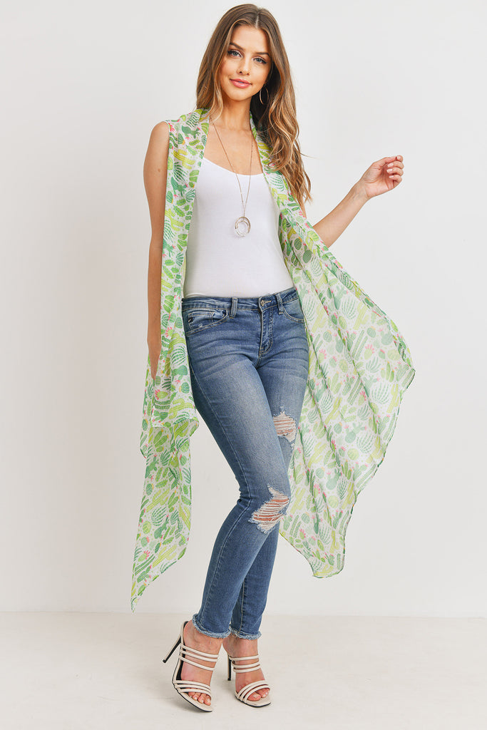 PN222X098 - CACTUS LONG OPEN FRONT KIMONO VEST