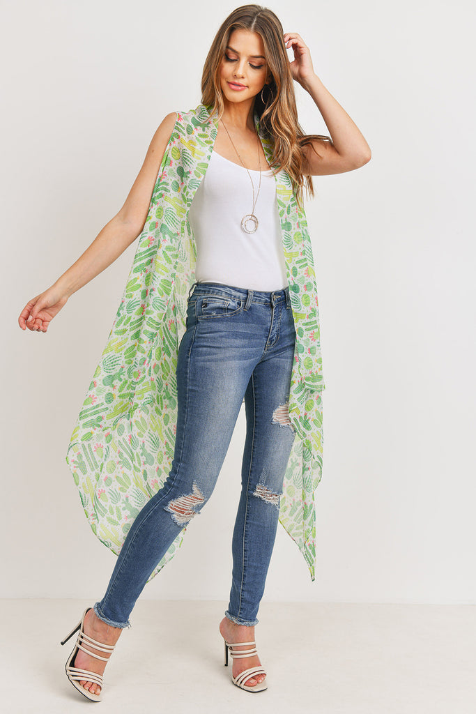 PN222X098 - CACTUS LONG OPEN FRONT KIMONO VEST