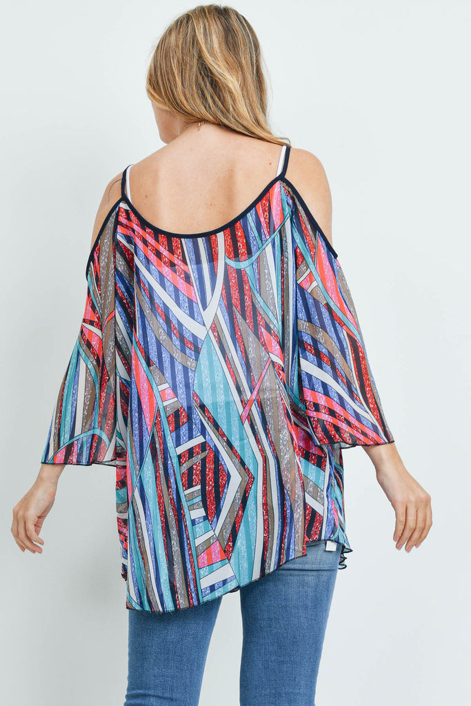 PN367X006 - STRIPED PRINTED OFF SHOULDER KIMONO