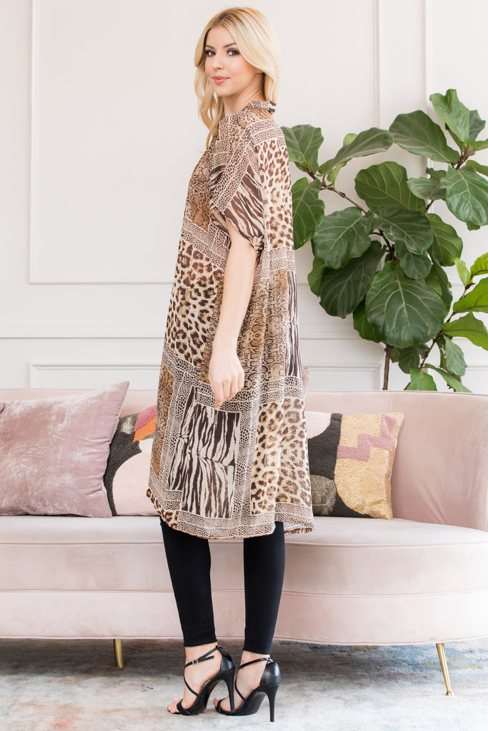 MULTI ANIMAL KNEE LENGTH OPEN FRONT KIMONO