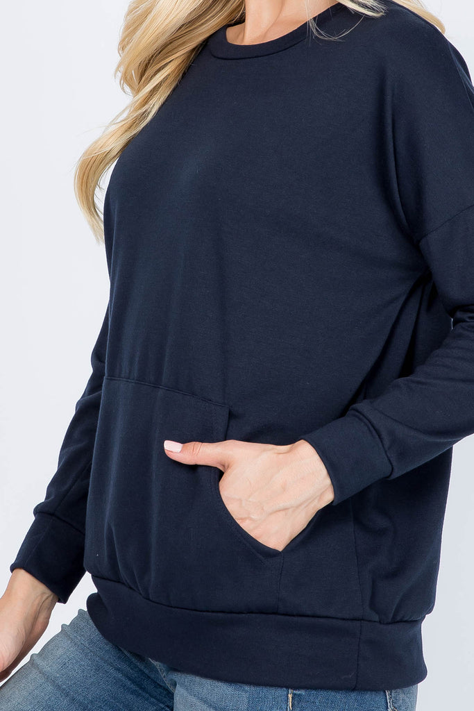 Long Sleeve French Terry Top With Kangaroo Pocket