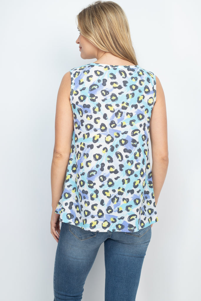 Thermal Tie Dye Leopard Keyhole Tank Top