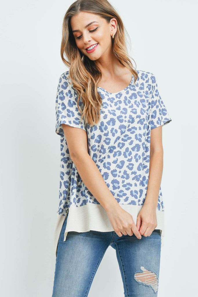 Round Neck Leopard Print Airflow Contrast Top