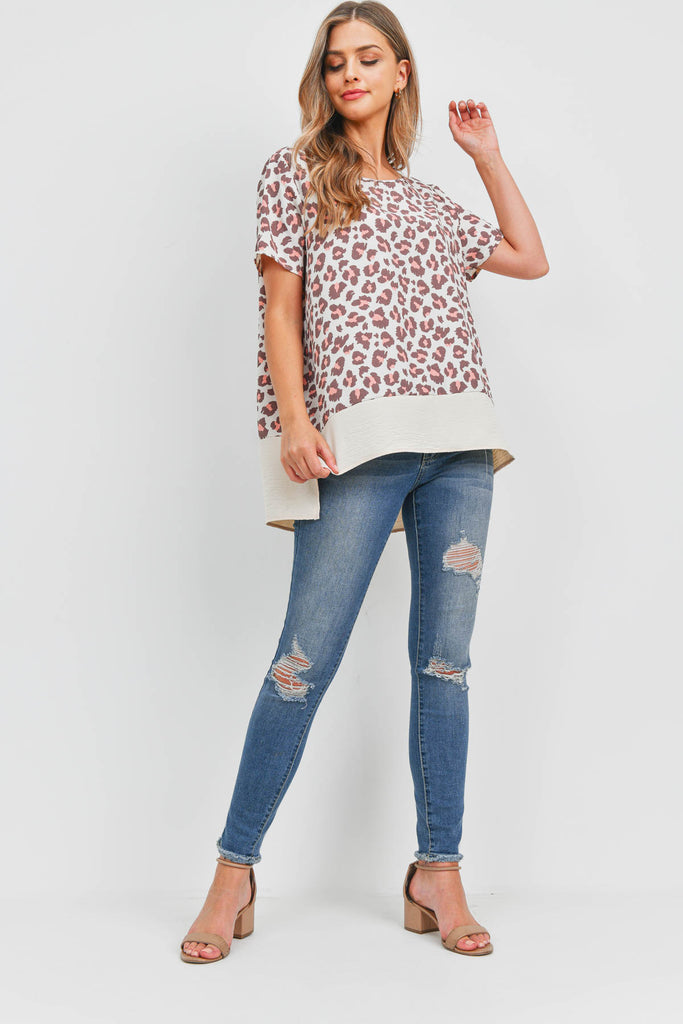 Round Neck Leopard Print Airflow Contrast Top