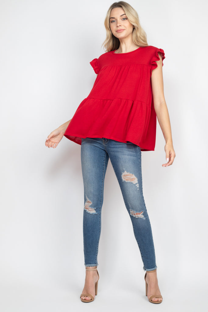 Tiered Ruffle Solid Swing Top