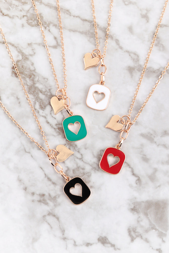 HEART FRAME COLORED CHARM PENDANT VALENTINE NECKLACE