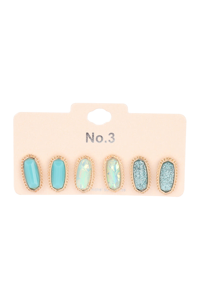 VE2871 - 3-PAIR STONE EARRING SET