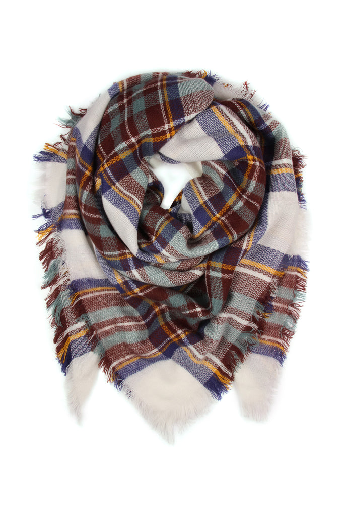 FRINGED BLANKET PLAID SCARF