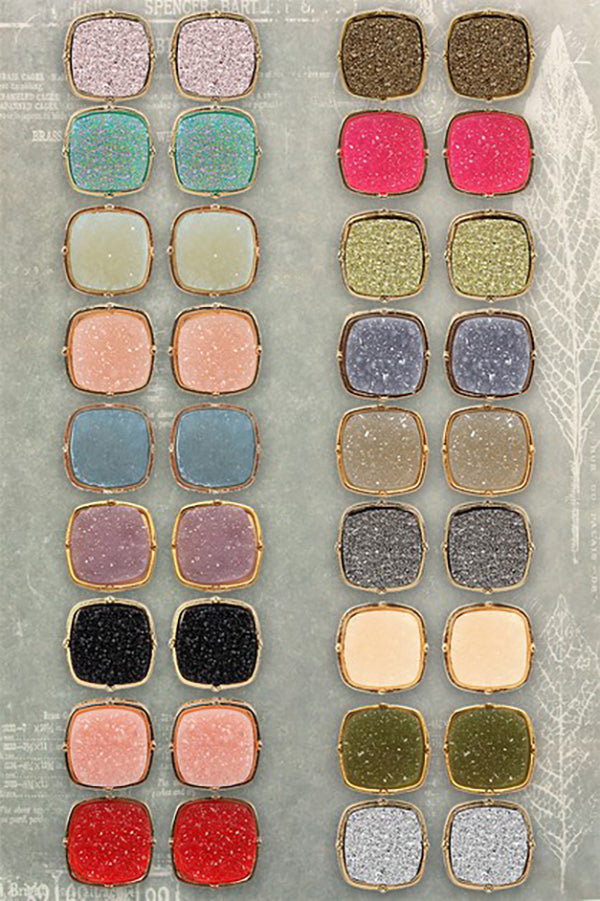 FE1919 - DRUZY POST SQUARE EARRINGS